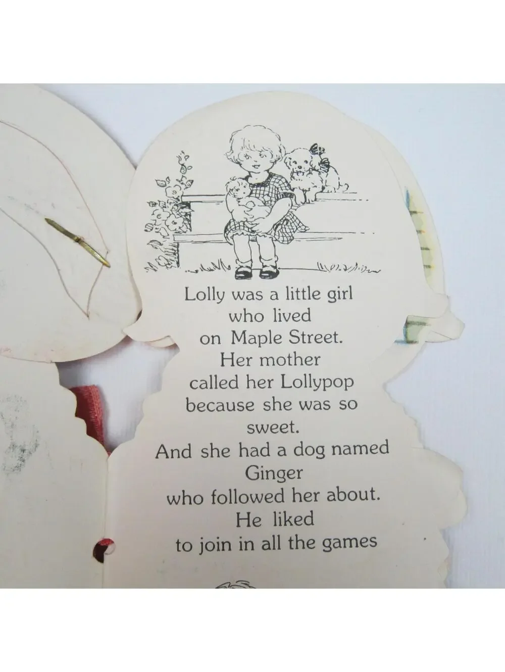 Vintage Valentine Mechanical Red Hat Blonde Girl Puppy Dog LARGE Story Book RARE